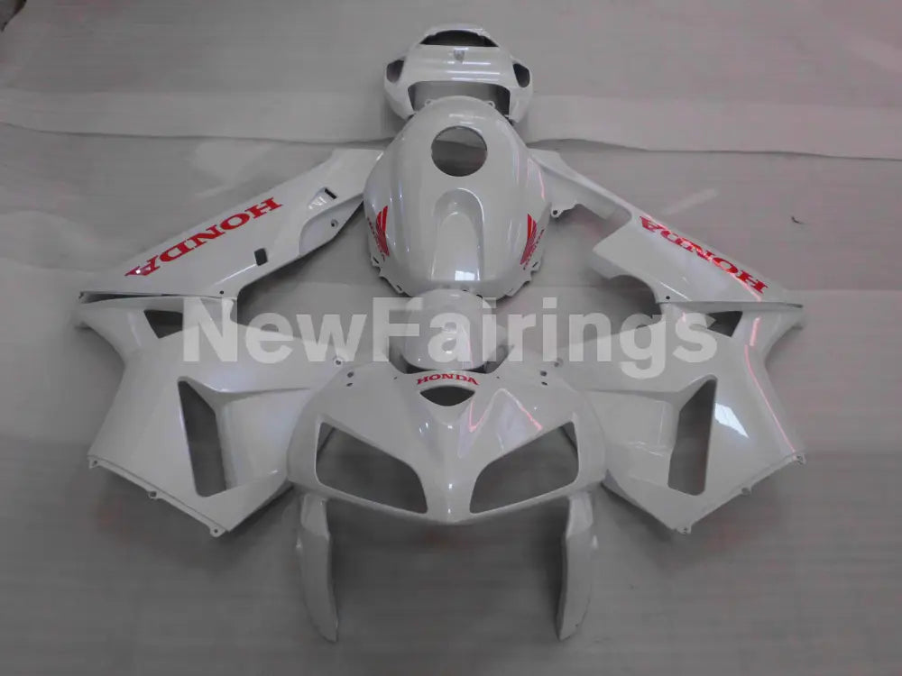 All Pearl White with red decals Factory Style - CBR600RR 03-04 Fairing Kit