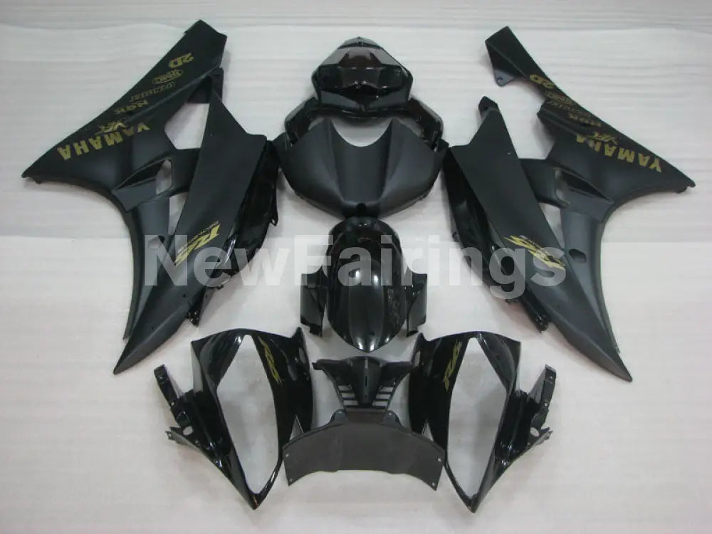 Black and Matte Black with Gold Stickers Factory Style - YZF-R6 06-07 Fairing Kit