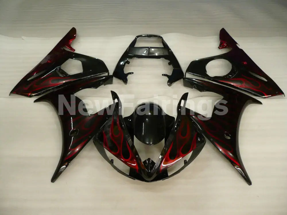 Black and Red Flame Without Decals - YZF-R6 03-04 Fairing Kit