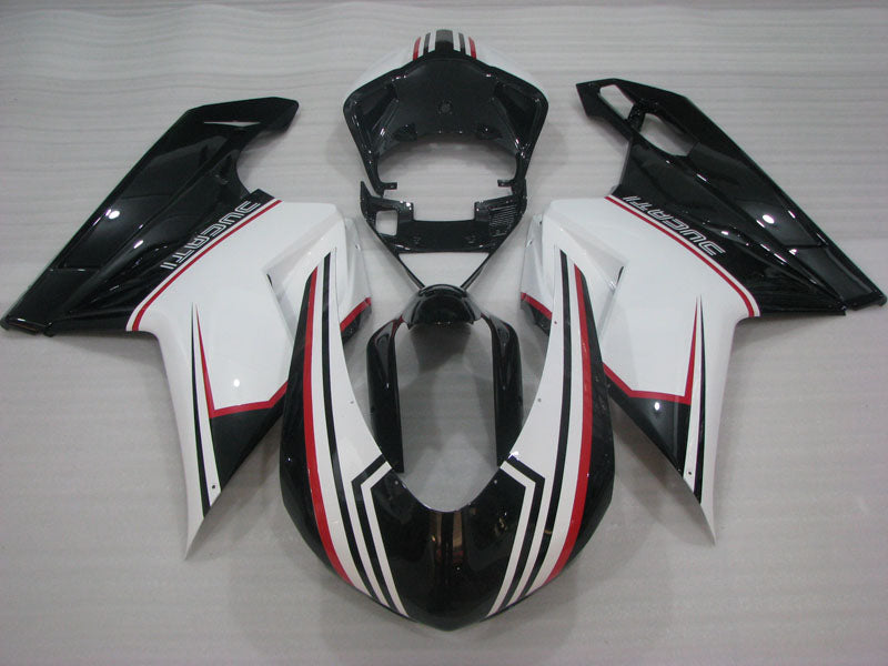Black and White Factory Style - Ducati 848/1098/1198 07-11 Fairing Kit (Single Passenger Seat)