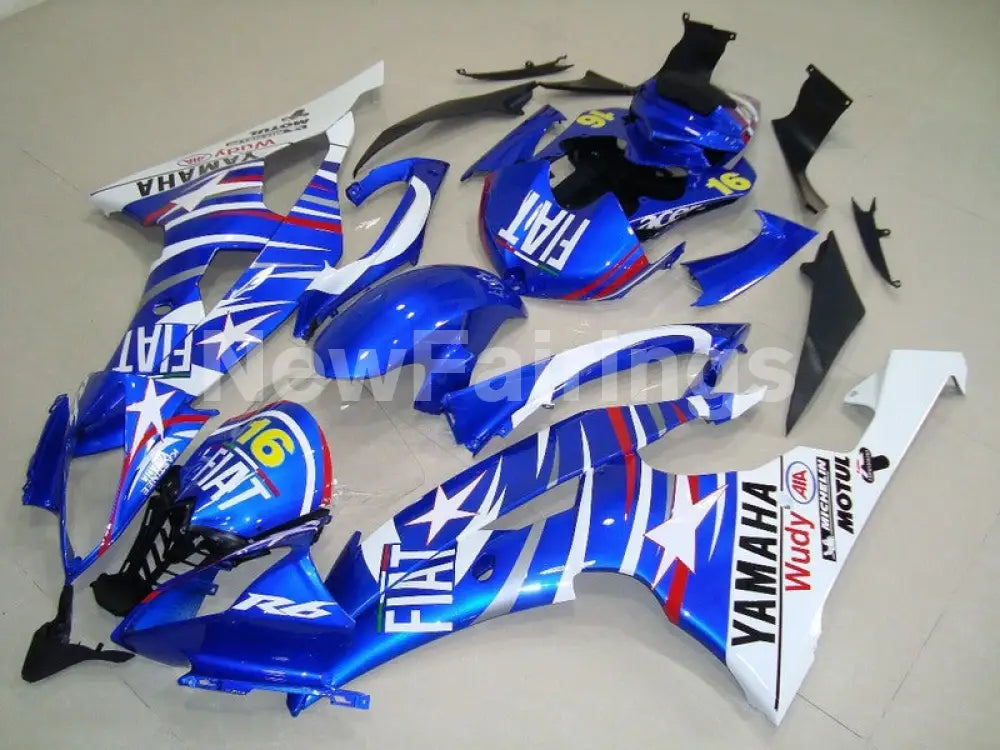 Blue and White Star with Number 16 - YZF-R6 08-16 Fairing Kit