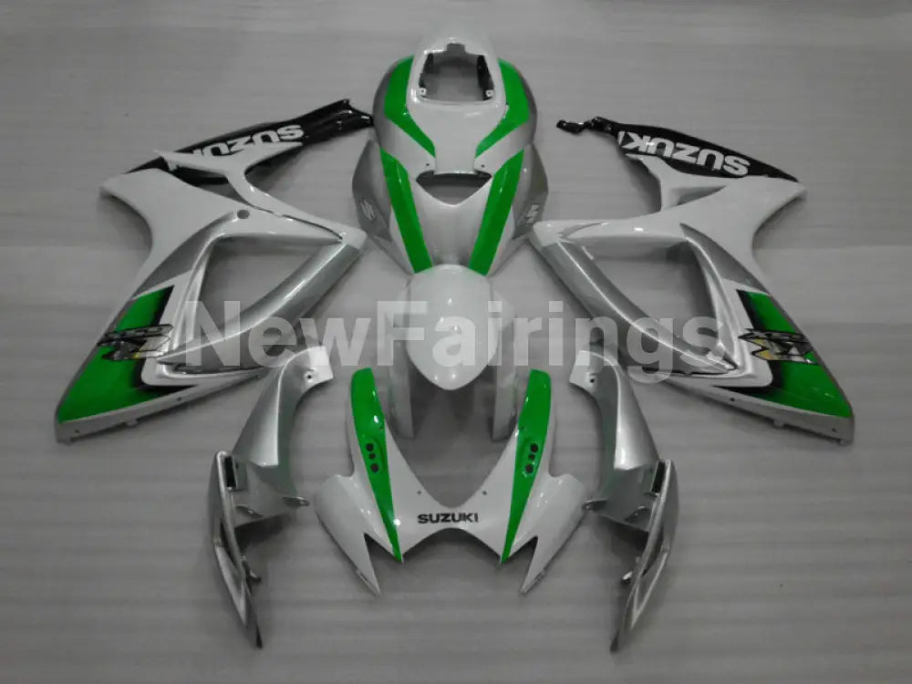 Green and White Silver Factory Style - GSX-R600 06-07 Fairing Kit