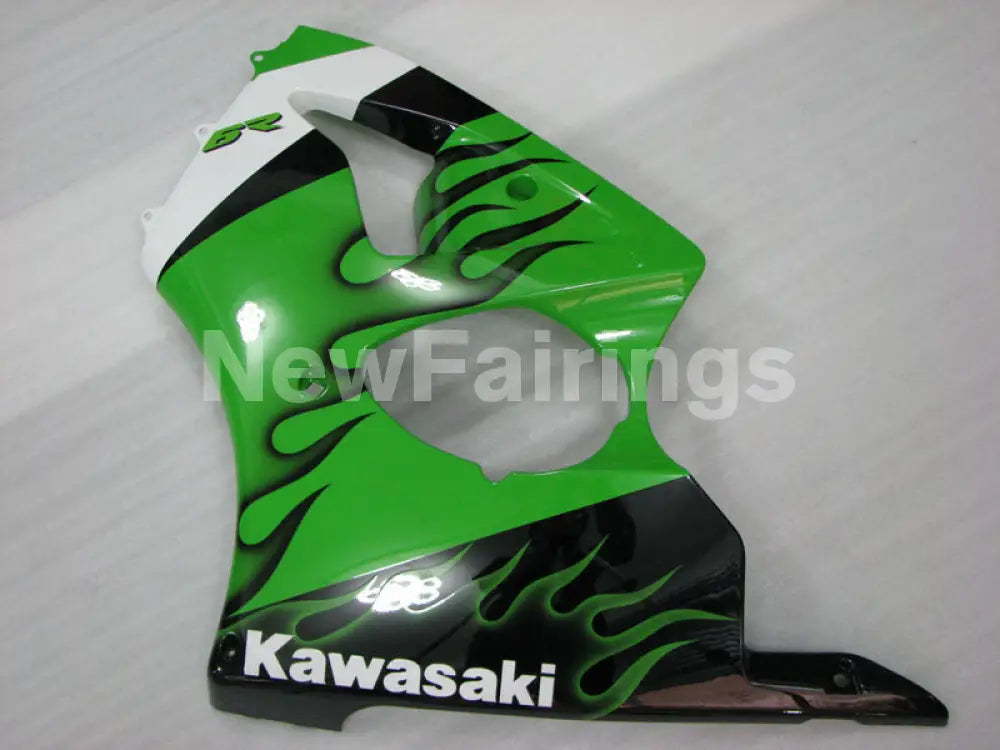 Green and Black Flame - NINJA ZX-6R 00-02 Fairing Kit