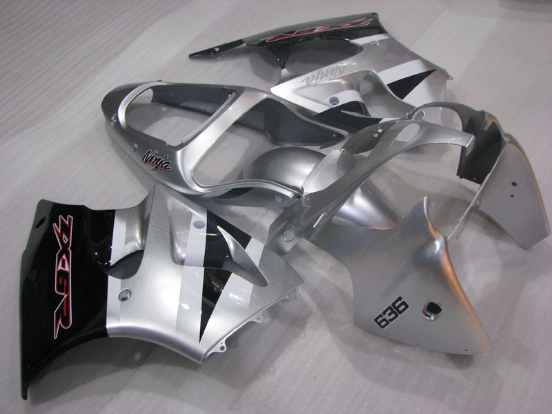 Silver and Black Factory Style - NINJA ZX-6R 00-02 Fairing Kit