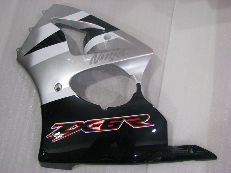 Silver and Black Factory Style - NINJA ZX-6R 00-02 Fairing Kit