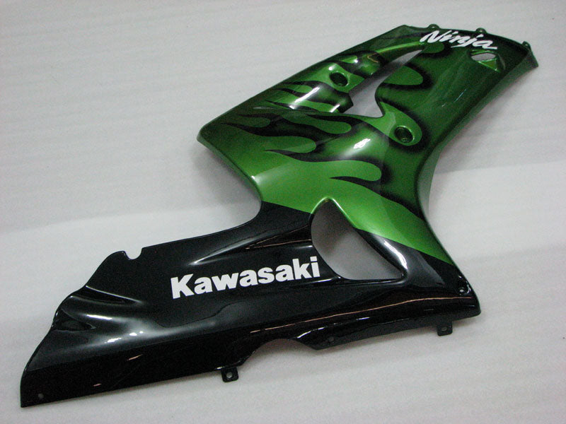 Green and Black Flame - NINJA ZX-6R 03-04 Fairing Kit