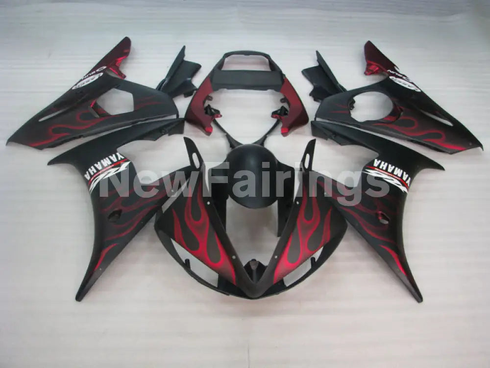 Matte Black and Red Flame - YZF-R6 03-04 Fairing Kit
