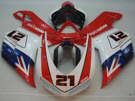 Number 21 Red and White Black Star - Ducati 848/1098/1198 07-11 Fairing Kit