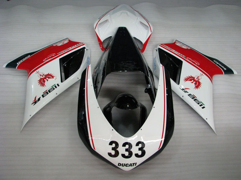Number 333 Black and White Red Factory Style - Ducati 1198 07-11 Fairing Kit (Single Passenger Seat)