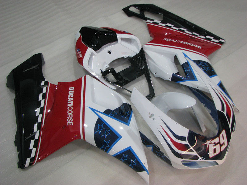 Number 69 White and Red Black Star - Ducati 848/1098/1198 07-11 Fairing Kit