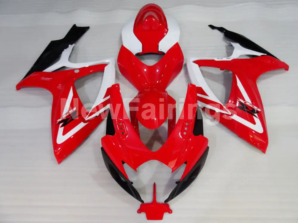 Red and White Black Factory Style - GSX-R600 06-07 Fairing Kit
