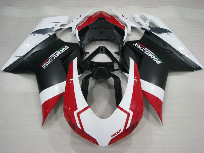 Red and White Matte Black Factory Style - Ducati 848/1098/1198 07-11 Fairing Kit