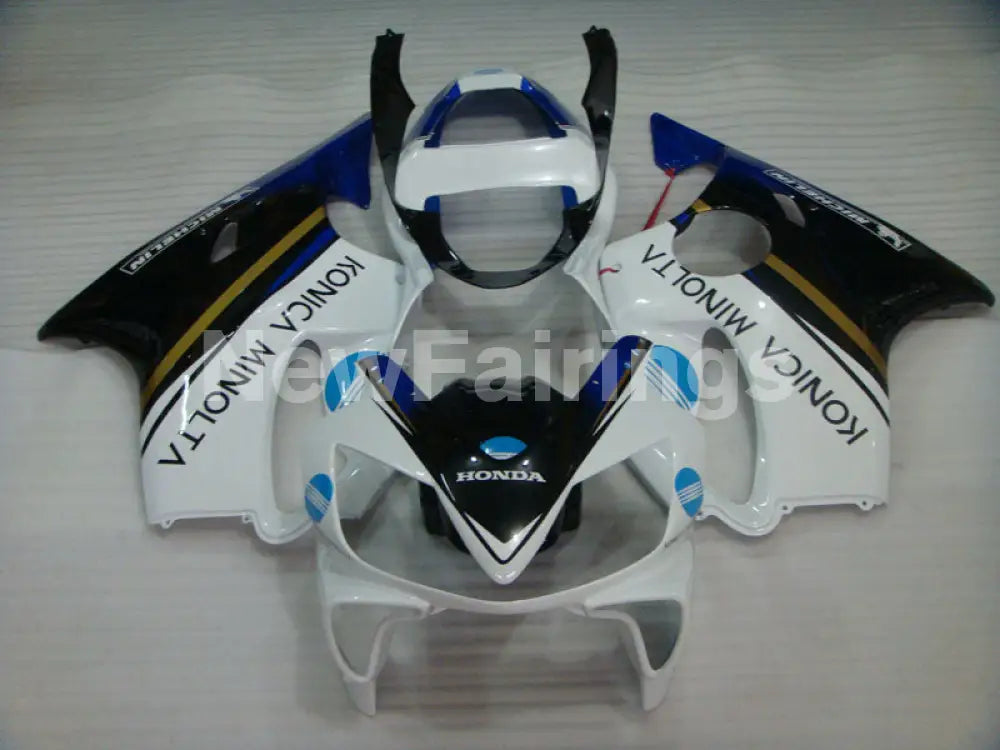 White and Black Blue Konica Minolta - CBR600 F4i 01-03 Fairing Kit