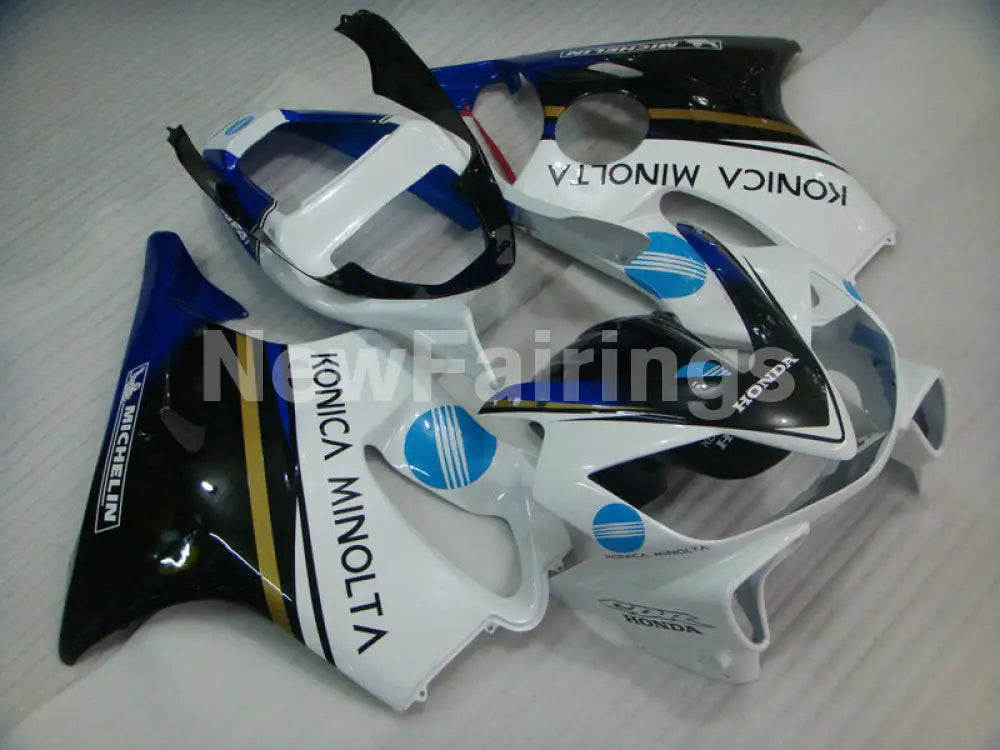 White and Black Blue Konica Minolta - CBR600 F4i 01-03 Fairing Kit
