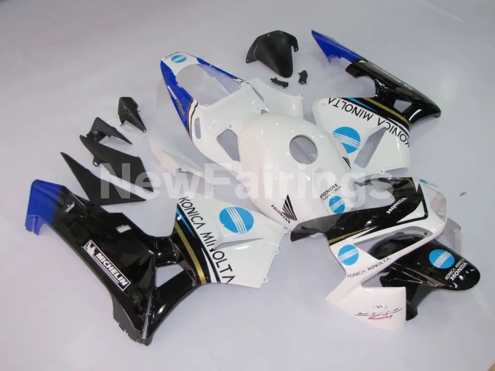 White and Black Blue Konica Minolta - CBR600RR 03-04 Fairing Kit