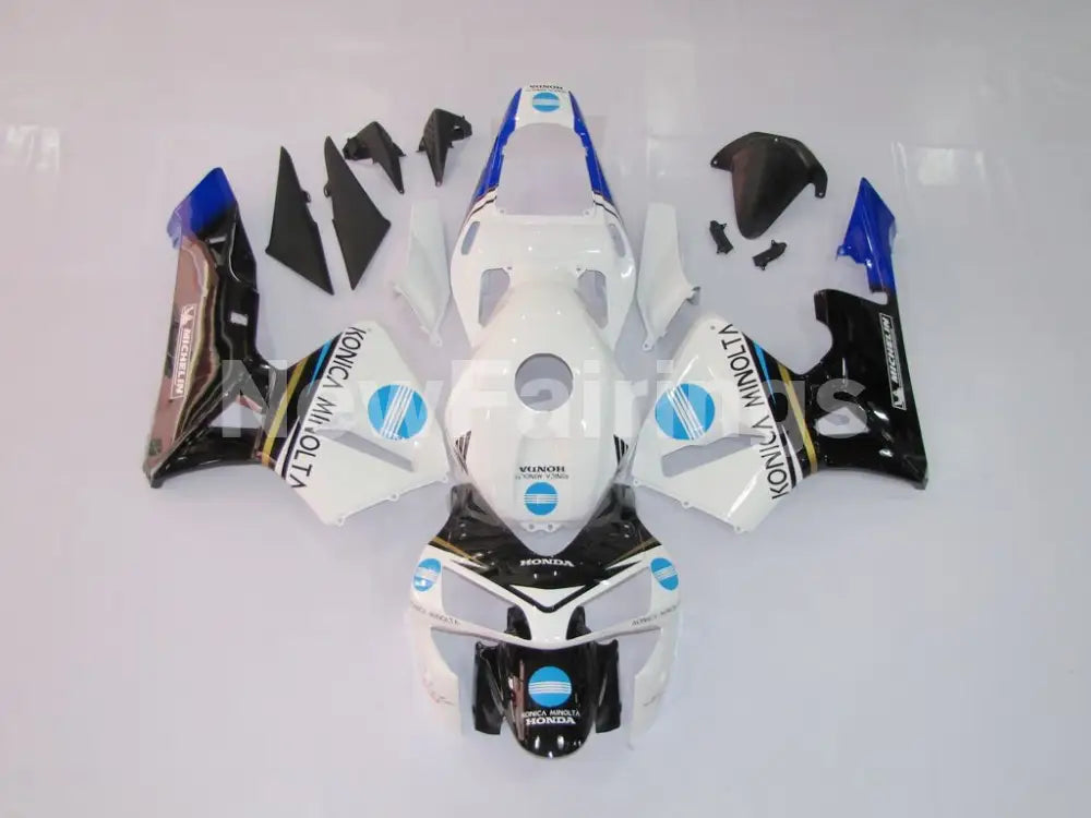 White and Black Blue Konica Minolta - CBR600RR 03-04 Fairing Kit