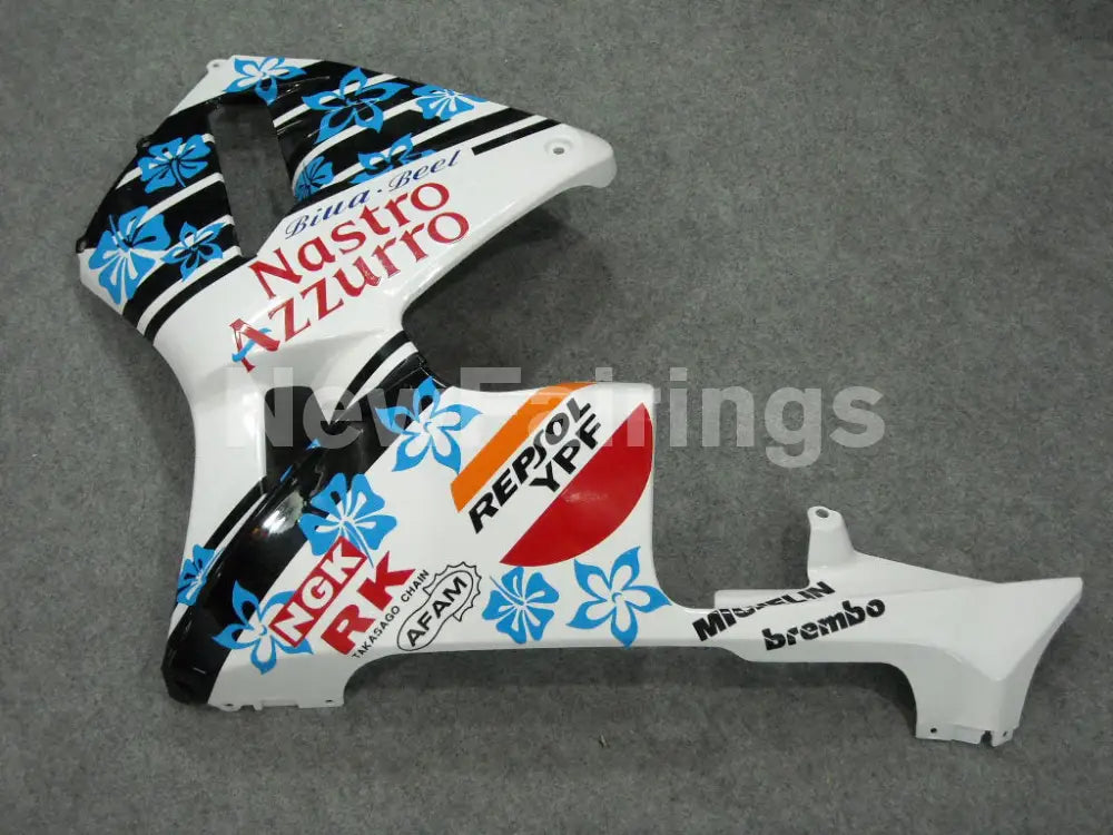 White and Black Blue Nastro Azzurro - CBR600RR 03-04 Fairing Kit