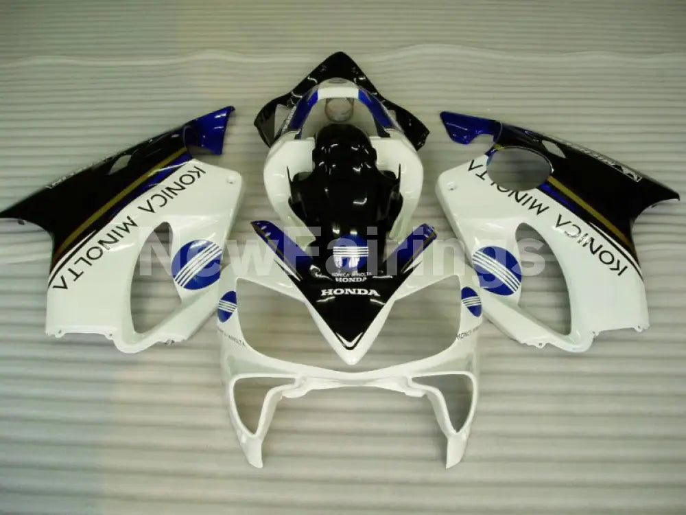 White and Blue Black Konica Minolta - CBR600 F4i 01-03 Fairing Kit
