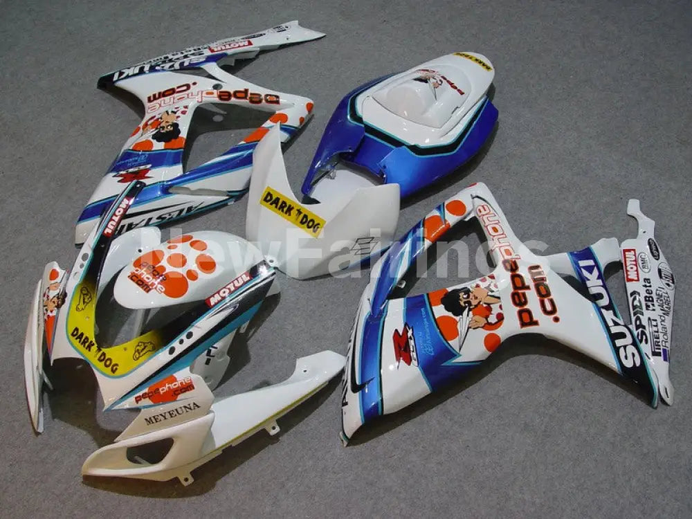 White and Blue Dark Dog - GSX-R600 06-07 Fairing Kit