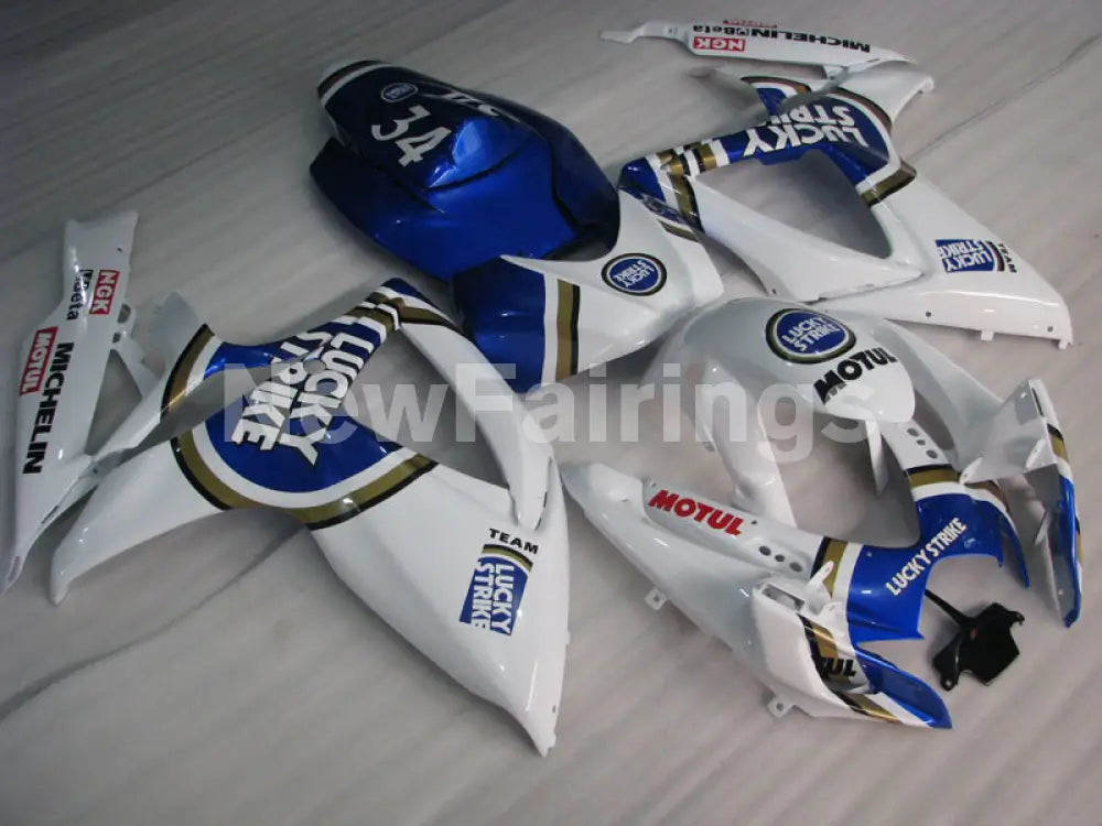 White and Blue Lucky Strike - GSX-R600 06-07 Fairing Kit