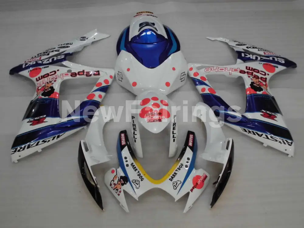 White and Blue Red Dark Dog - GSX-R600 06-07 Fairing Kit