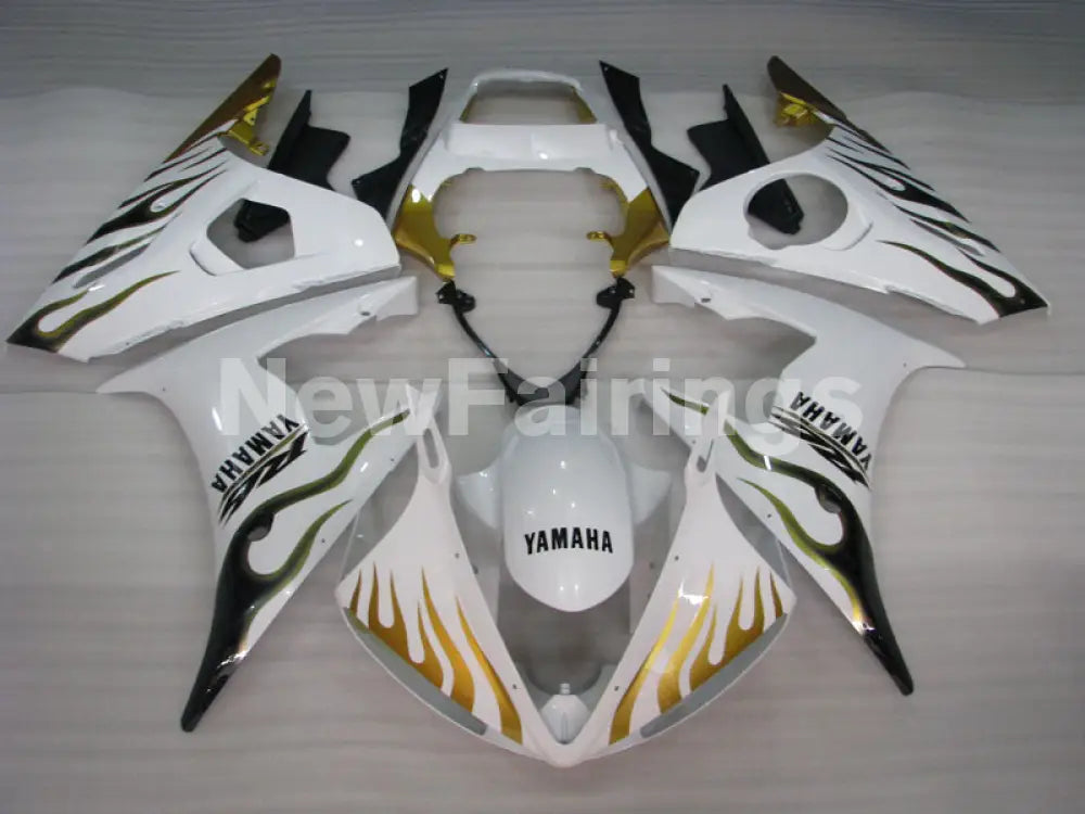 White and Gold Flame - YZF-R6 05 Fairing Kit