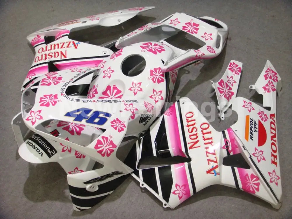 White and Pink Nastro Azzurro - CBR600RR 03-04 Fairing Kit