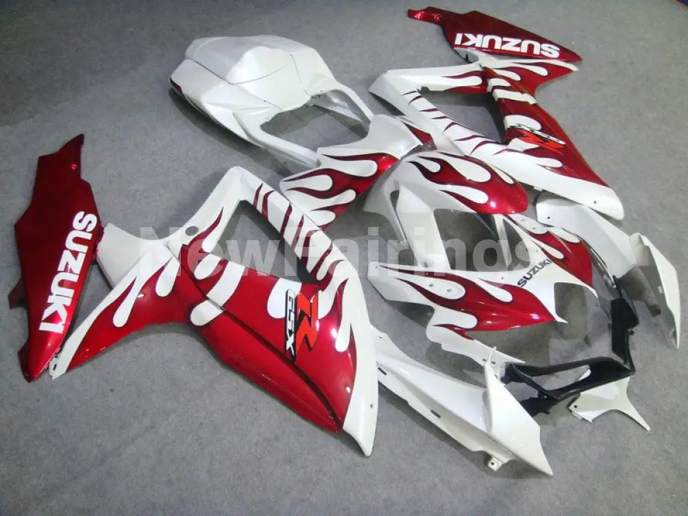 White and Red Flame - GSX-R750 08-10 Fairing Kit