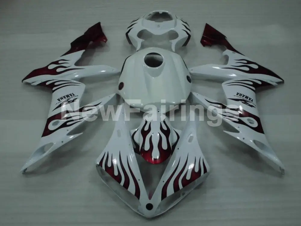 White and Red Flame - YZF-R1 04-06 Fairing Kit