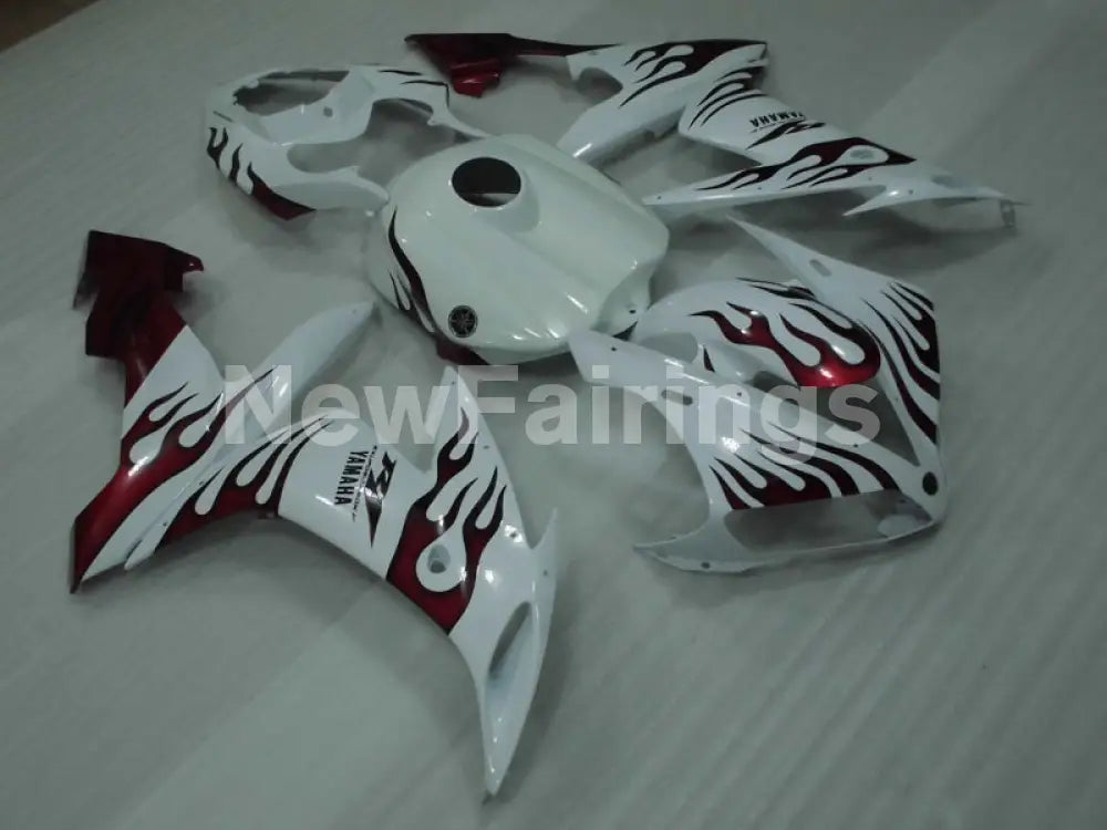 White and Red Flame - YZF-R1 04-06 Fairing Kit