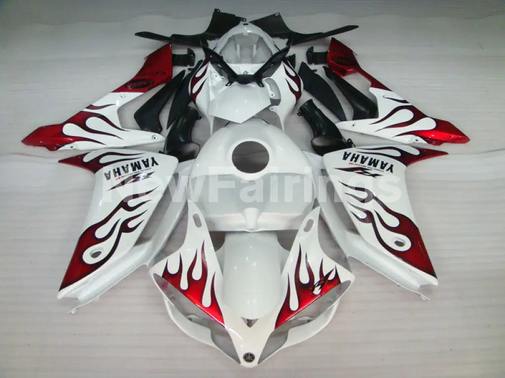 White and Red Flame - YZF-R1 07-08 Fairing Kit
