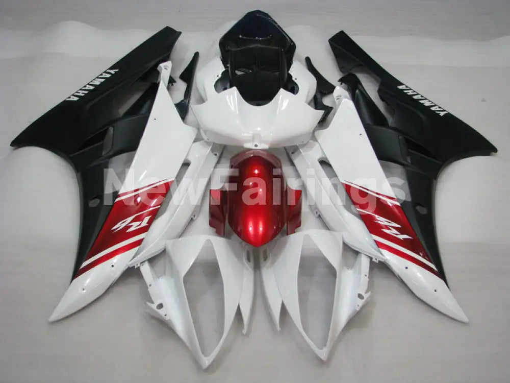 White and Wine Red Matte Black Factory Style - YZF-R6 06-07 Fairing Kit
