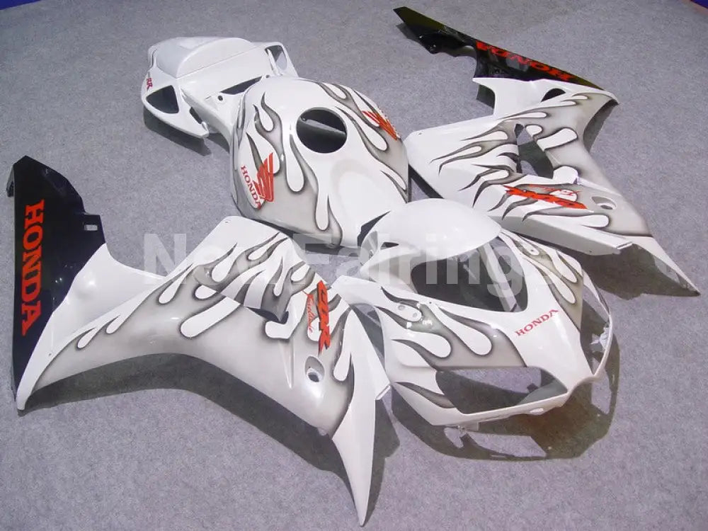 White and Black Grey Flame - CBR1000RR 06-07 Fairing Kit