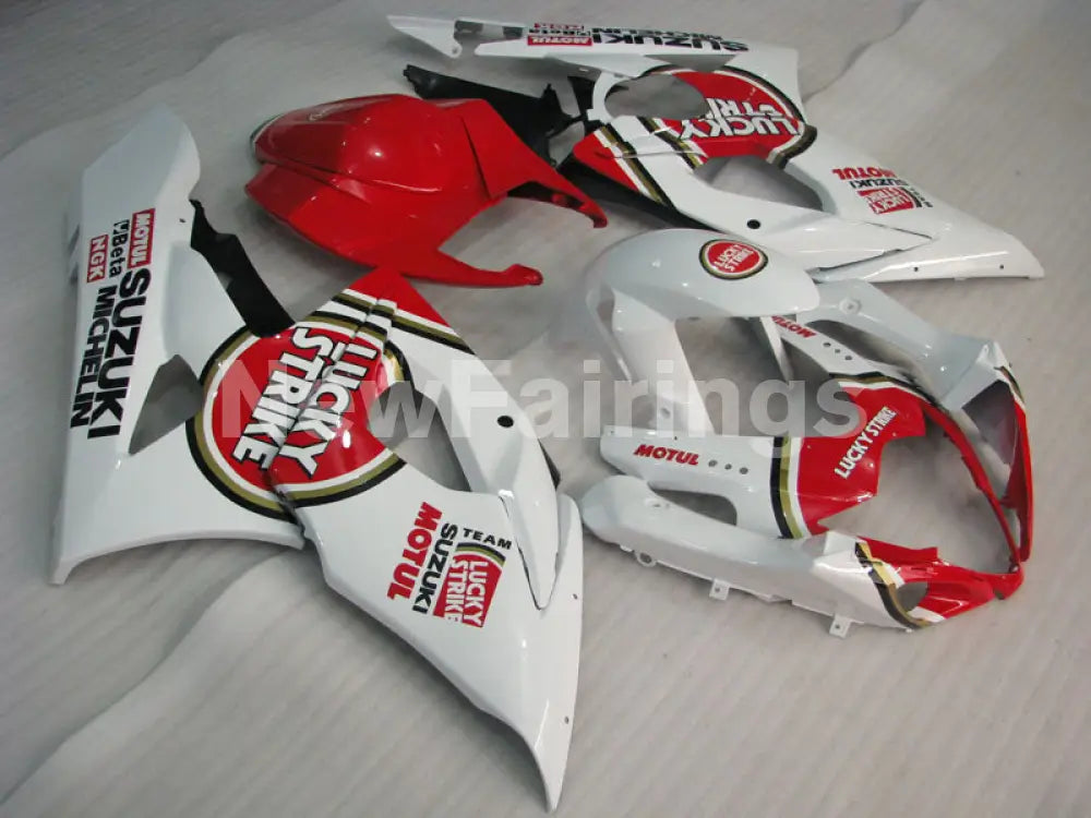 White and Red Lucky Strike - GSX-R1000 05-06 Fairing Kit